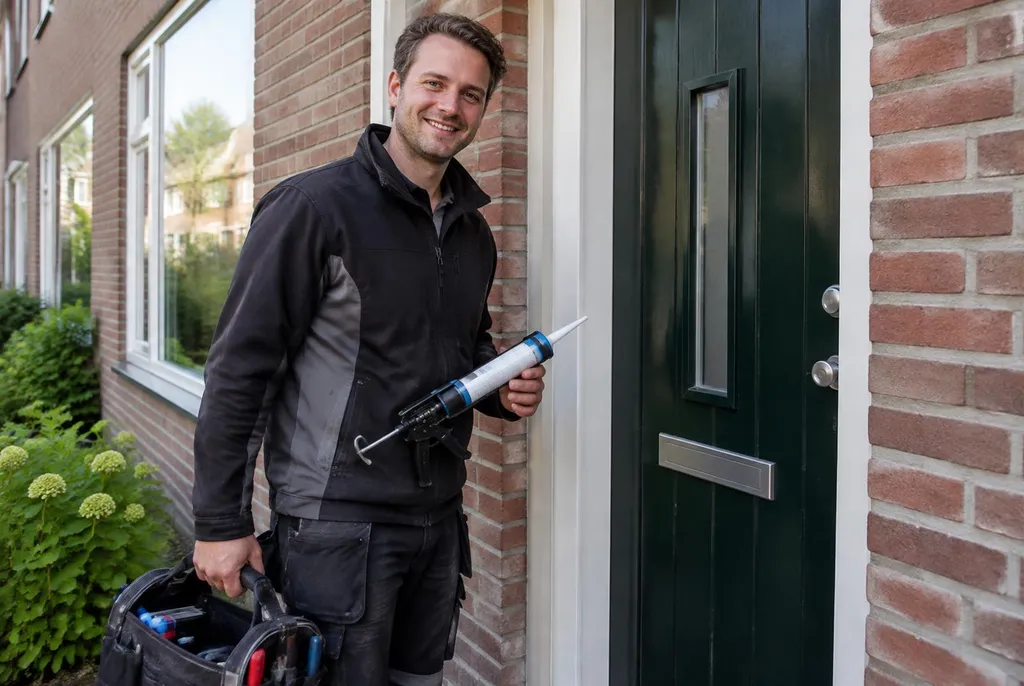 Vakman van Kitbedrijf Alphen aan den Rijn bij de voordeur van een woning